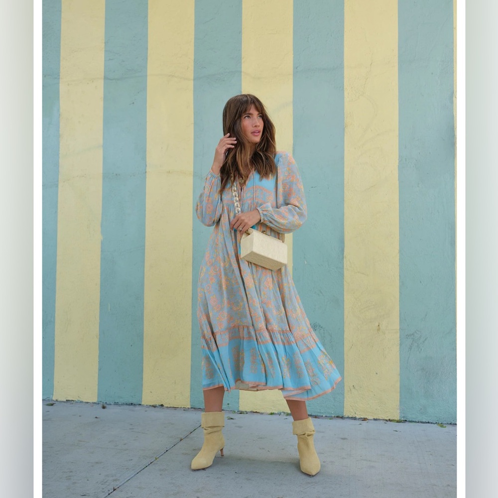 Spell Juniper Boho Midi Dress Eggshell Blue size Small Spell